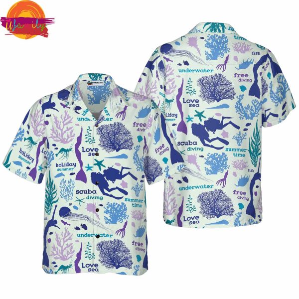 Scuba Diver And Sea Pattern Hawaiian Shirt Style