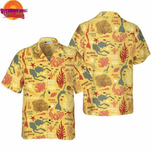 Scuba Diver And Sea Pattern Yellow Hawaiian Shirt