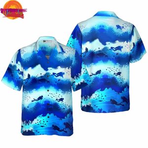 Scuba Diver Under Sea Cave Hawaiian Shirt Style