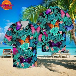 3D Beautiful Butterfly Blue Leaf Aloha Summer Beach Hawaiian Shirt