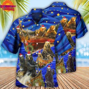 Bear Floats Boats Christmas Hawaiian Shirt Style