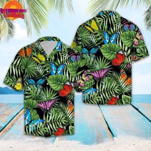 Butterfly And Green Tropical Hawaiian Shirt Style