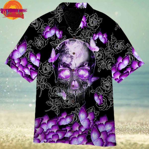 Butterfly Purple Skull Hawaiian Shirt Style