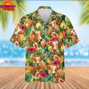 Cattle Tropical Fruits Pattern Hawaiian Shirt Farm