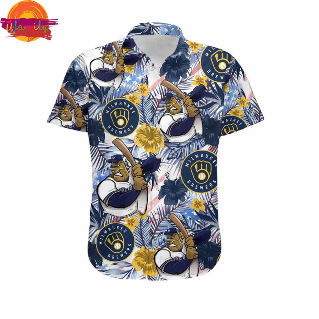 Custom Milwaukee Brewers Tropical Floral America Flag Hawaiian Shirt Style