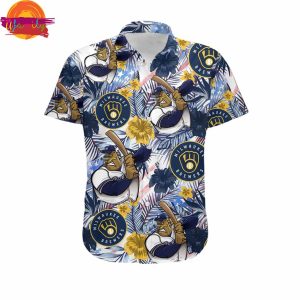 Custom Milwaukee Brewers Tropical Floral America Flag Hawaiian Shirt Style 1