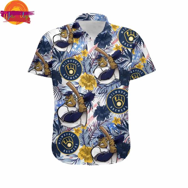 Custom Milwaukee Brewers Tropical Floral America Flag Hawaiian Shirt Style