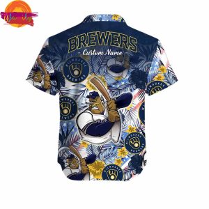 Custom Milwaukee Brewers Tropical Floral America Flag Hawaiian Shirt Style 2