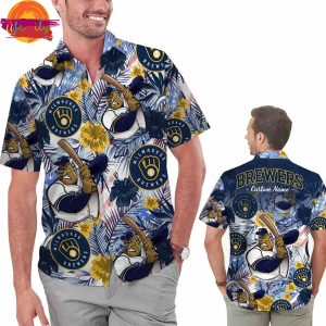 Custom Milwaukee Brewers Tropical Floral America Flag Hawaiian Shirt Style 3