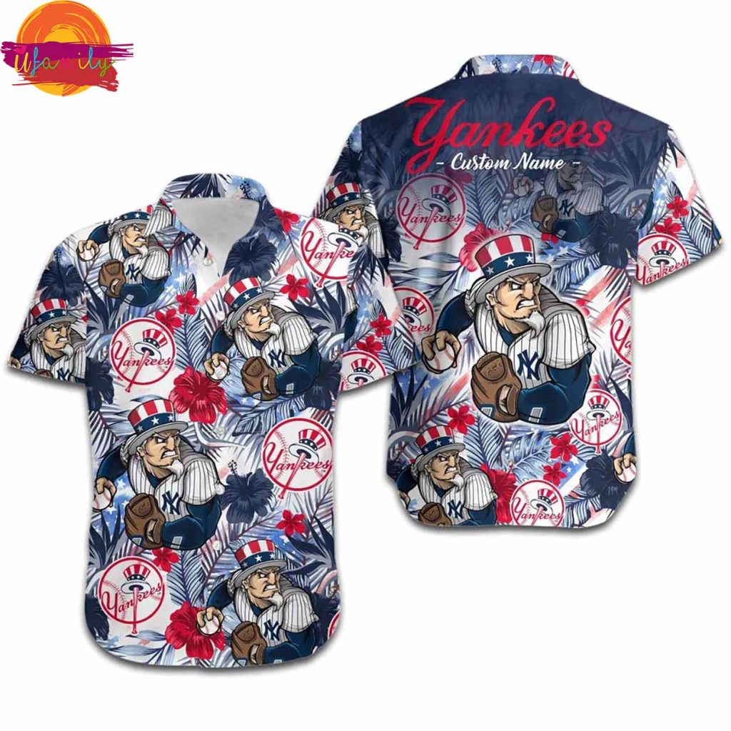 Custom New York Yankees Tropical Floral American Flag Hawaiian Shirt Style