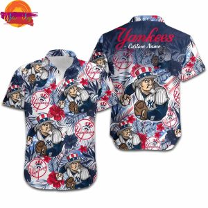 Custom New York Yankees Tropical Floral American Flag Hawaiian Shirt Style 1