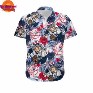 Custom New York Yankees Tropical Floral American Flag Hawaiian Shirt Style 2