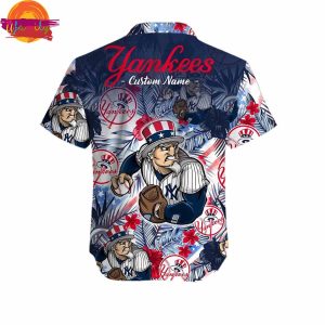 Custom New York Yankees Tropical Floral American Flag Hawaiian Shirt Style 3