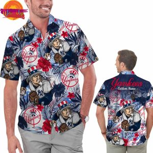 Custom New York Yankees Tropical Floral American Flag Hawaiian Shirt Style 4