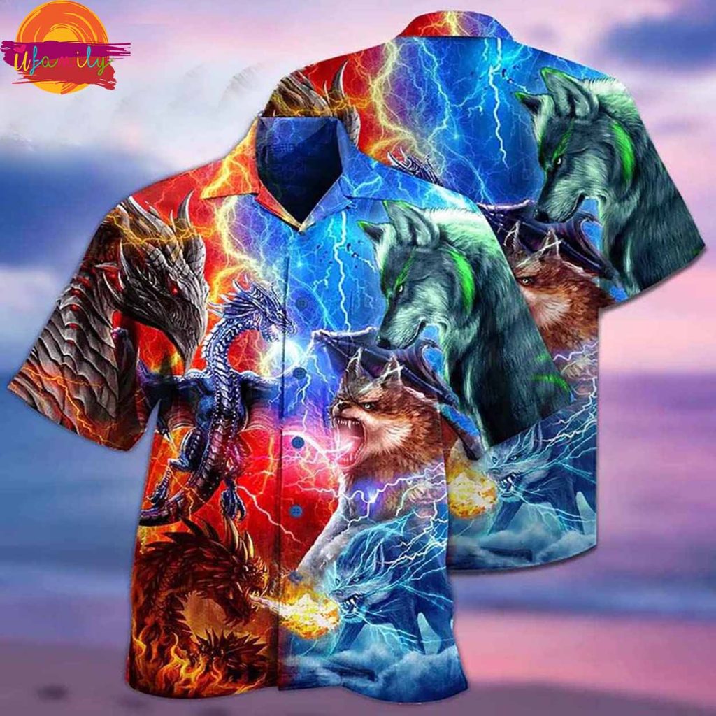 Dragon And Wolf Fight Hawaiian Shirt