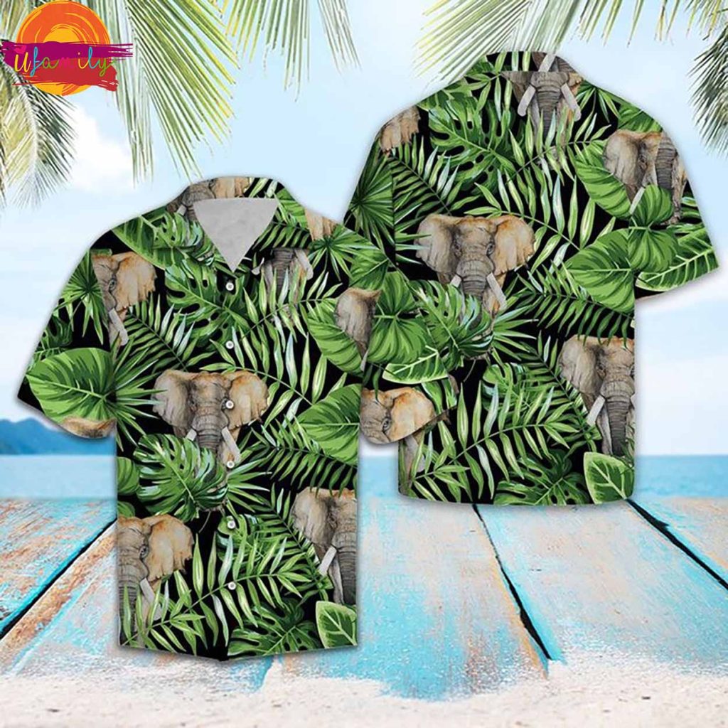 Elephant Green Tropical Leaves Hawaiian Shirt Style