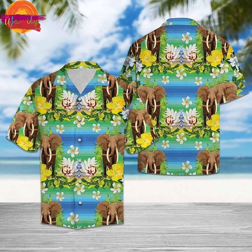 Elephant Tropical Flowers Hawaiian Shirt Style