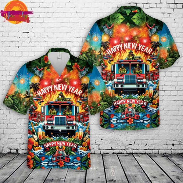 Firefighter Fire Truck Happy New Year Hawaiian Shirt