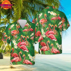Flamingo Green Tropical Hawaiian Shirt Style