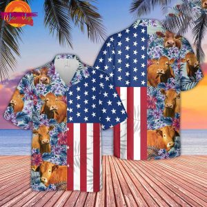 Flower American Flag Cow Hawaiian Shirt