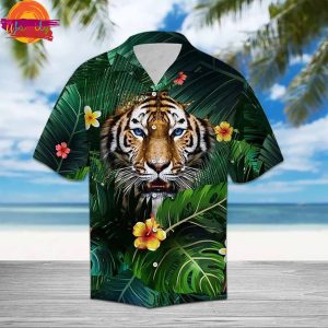 Hiding Tiger In Flower And Leaves Hawaiian Shirt