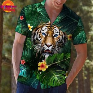 Hiding Tiger In Flower And Leaves Hawaiian Shirt 2