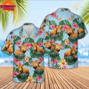 Limousin Cattle Tropical Pattern Cow Hawaiian Shirt