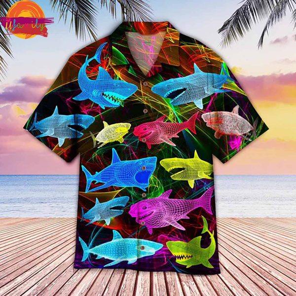 Neon Glowing Shark Hawaiian Shirt