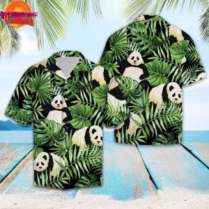 Panda Green Tropical Leaves Hawaiian Shirt