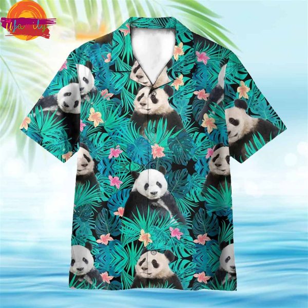 Panda In Tropical Green Leaves Hawaiian Shirt Style