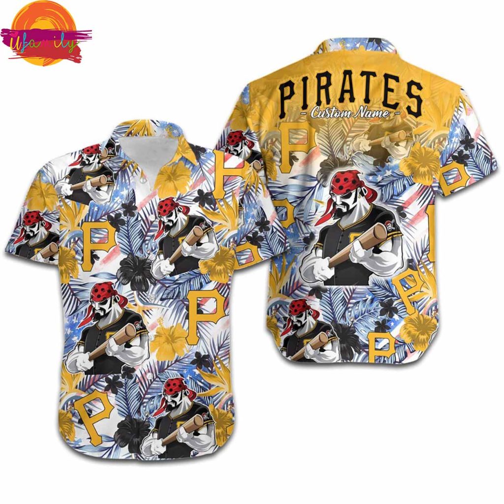 Personalized Pittsburgh Pirates Tropical Floral America Flag Hawaiian Shirt