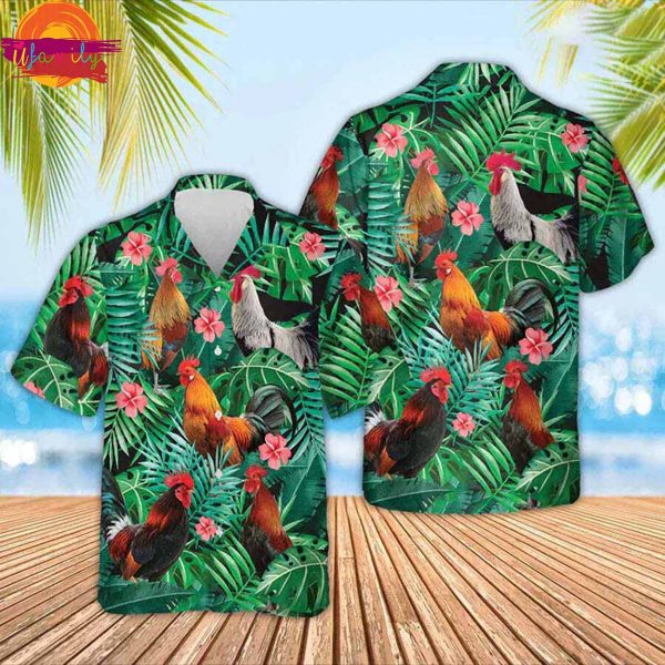 Rooster Chicken Tropical Hawaiian Shirt Style