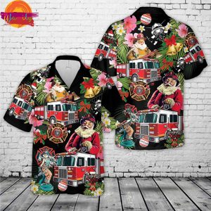 Santa Firefighter Fire Truck Christmas Hawaiian Shirt