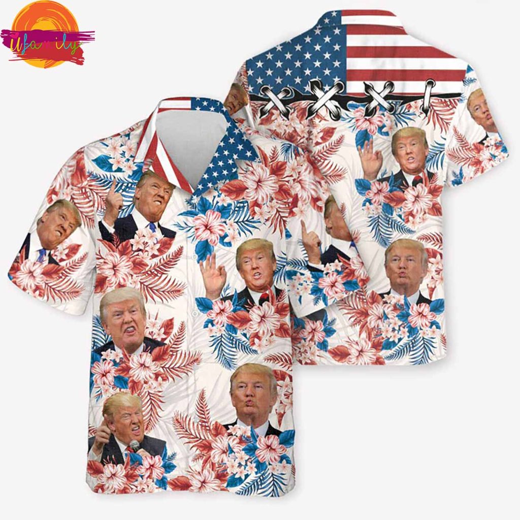 Trump Face US Flag Hawaiian Shirt