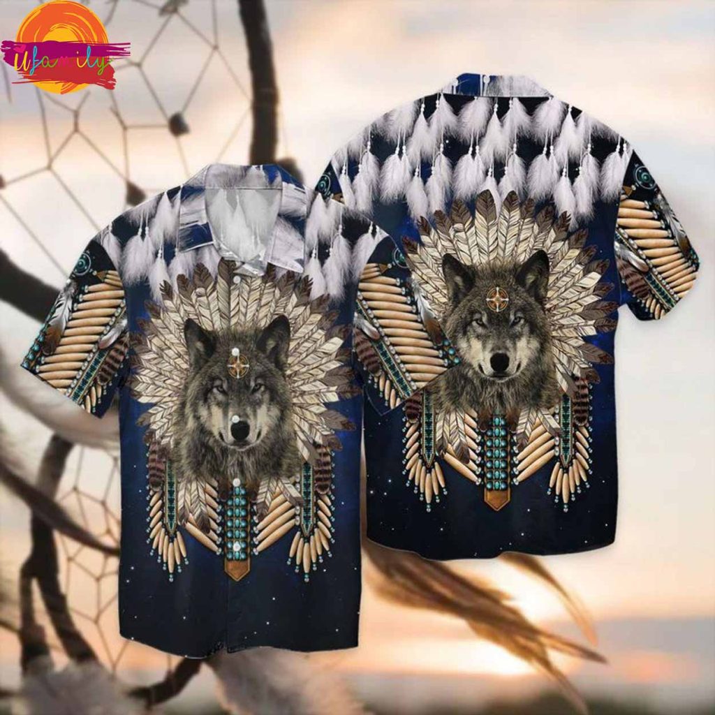 Wolf Native American Hawaiian Shirt Style