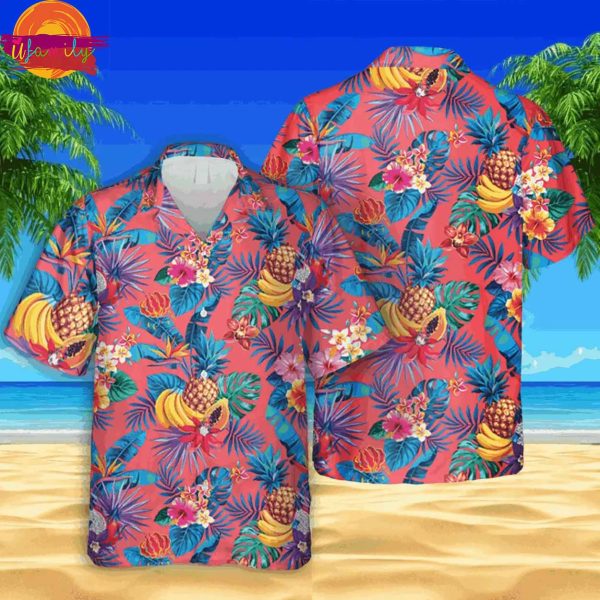 Banana Pineapple And Papaya Fruits Pink Hawaii Shirt Style