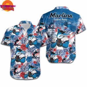 Custom Miami Marlins Tropical Floral America Flag Hawaiian Shirt Style 1