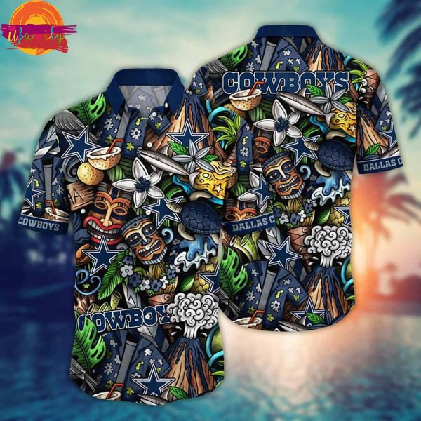 Dallas Cowboys Flower Tiki Hawaiian Shirt