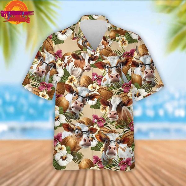 Dexter Cattle Coconut Tropical Flowers Hawaiian Shirt Style