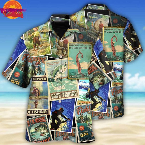 Fishing Retro Art Style Hawaiian Shirt