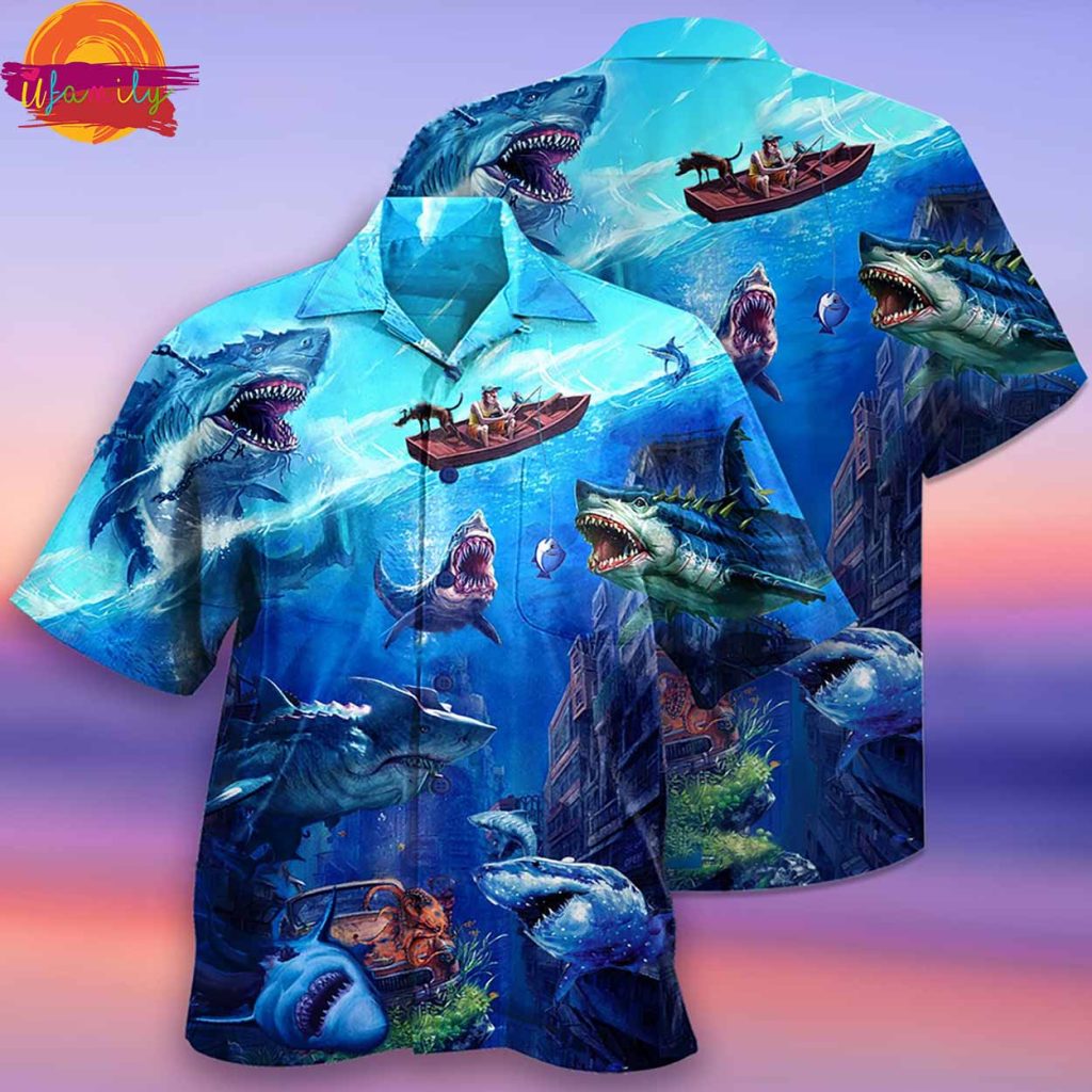 Fishing Shark With Small Ship Limited Hawaiian Shirt