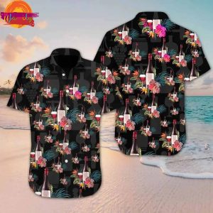 Grape Wine Bottle With Flower Tropical Jungle Pattern Hawaiian Shirt