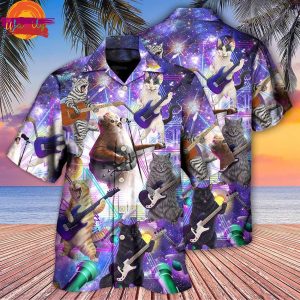 Guitar Cat Aloha Hawaiian Shirt Style