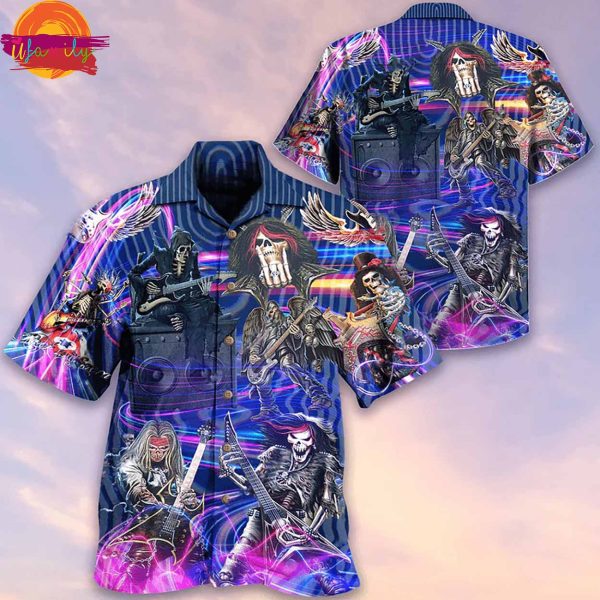 Guitar Skull Purple Hawaiian Shirt Style