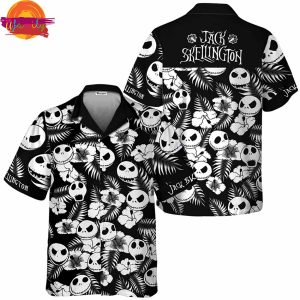 Jack Skellington Black White Floral Hawaiian Shirt Style