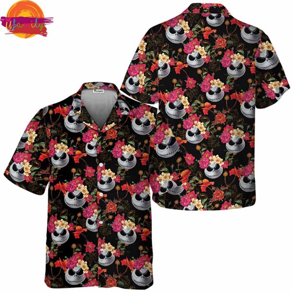 Jack Skellington Flower Pattern Hawaiian Shirt Style