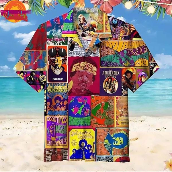 Jimi Hendrix Concert Poster Collage Hawaiian Shirt Style