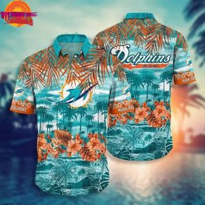 Miami Dolphins Aqua Orange Flowers Hawaiian Shirt Style