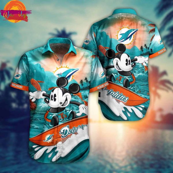 Miami Dolphins Mickey Mouse Surfing Hawaiian Shirt