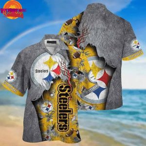 NFL Pittsburgh Steelers Grey Golden Big Logo Hawaiian Shirt